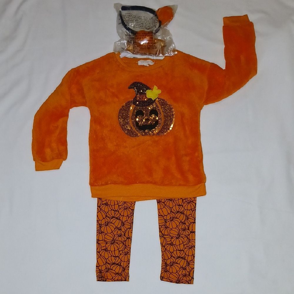 3 Pc Orange Pumpkin Halloween Kids Set